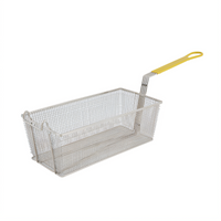 Winco Extra-Large Rectangular Nickel-Plated Steel Fry Basket with 12-Inch Yellow Plastic Handle
