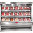 Thumbnail image #1 for Howard-McCray SC-OM35E-8L-S-LED Open-Air Refrigerated Merchandiser for Packaged Meats, 99"W x 60"H, Stainless Steel, LED-Lit 3-Tier Shelves