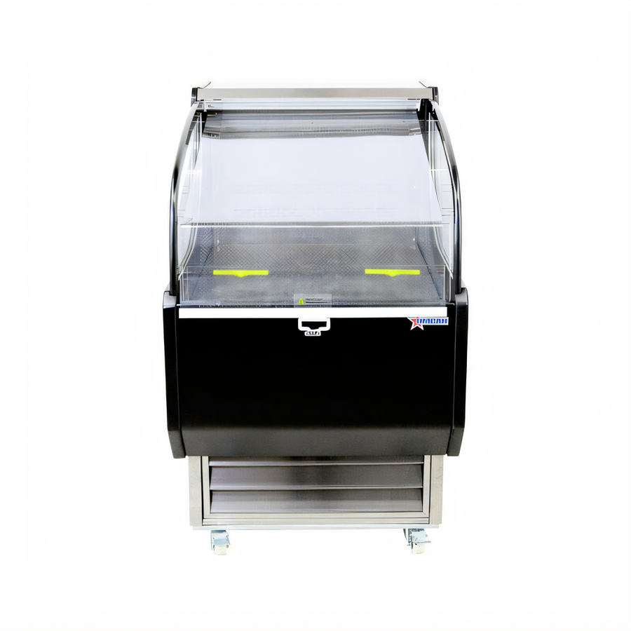 Product image #1 for Omcan 26-Inch Open Refrigerated Display Case with LED Lighting, Night Curtain, and Casters