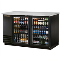 True 2-Section Glass Door Back Bar Cooler, 58-7/8 Inch Wide, Stainless Steel Top