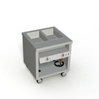 Thumbnail image #1 for Duke Manufacturing Thurmaduke TEHF-32PG Mobile Electric Hot Food Unit, 2 Wells, Stainless Steel Top, Open Storage Base