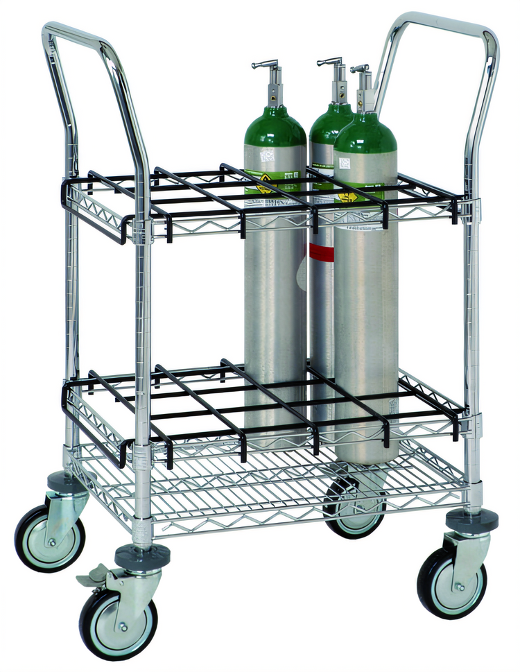 Product image #1 for Quantum Cylinder Transport and Inhalation Therapy Cart for D and E Cylinders, Chrome Plated