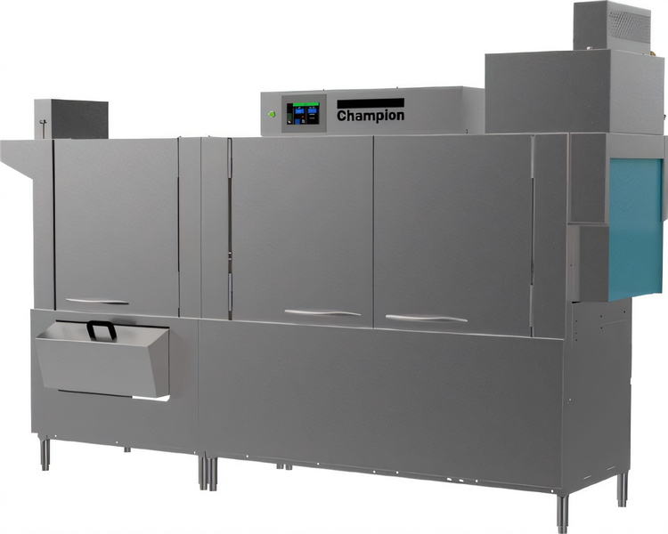 Product image #1 for Champion 100 PRO-HR Pro Series 2-Tank High-Temperature Steam Rack Conveyor Dishwasher with Heat Recovery, 348 Racks/Hour