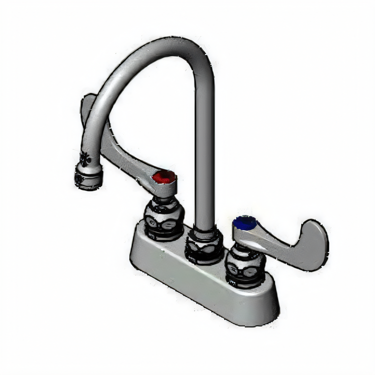 Product image #1 for T&S Brass B-1140-WH4 Deck Mount Workboard Mixing Faucet, 3-1/2" Centers, 5-3/4" Swivel Gooseneck, 2.2 GPM, 4" Wrist Handles