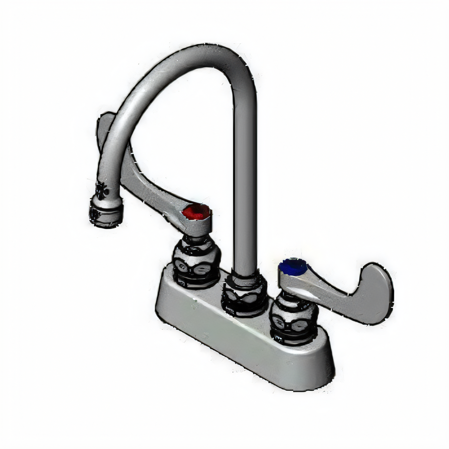 Product image #1 for T&S Brass B-1140-WH4 Deck Mount Workboard Mixing Faucet, 3-1/2" Centers, 5-3/4" Swivel Gooseneck, 2.2 GPM, 4" Wrist Handles