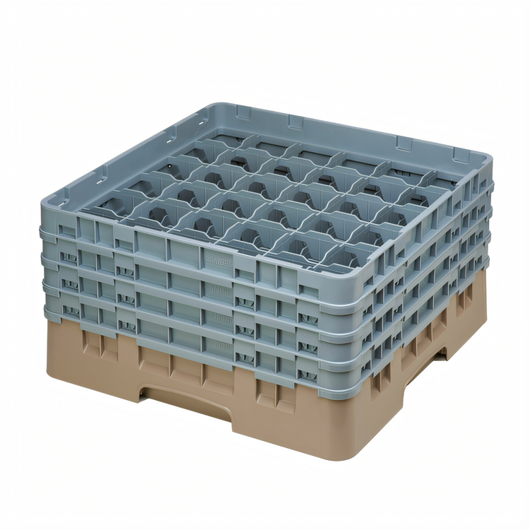 Product image #2 for Cambro Camrack® Full Size 36-Compartment Glass Rack with Soft Gray Extenders, Beige