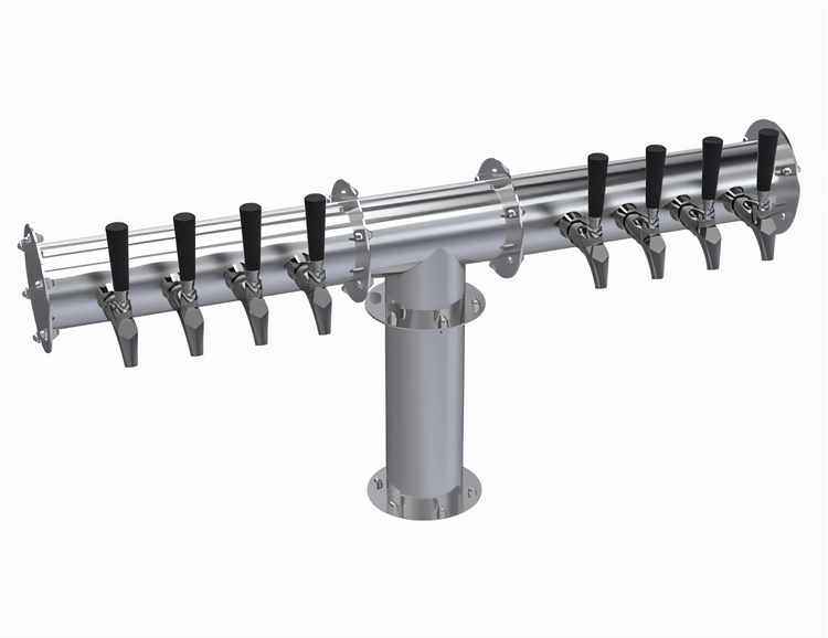 Product image #1 for Krowne 8-Faucet Single-Column Pipe T-Head Beer Tower, Air Cooled, Brushed Stainless Steel, 37-3/4-Inch Countertop Mount