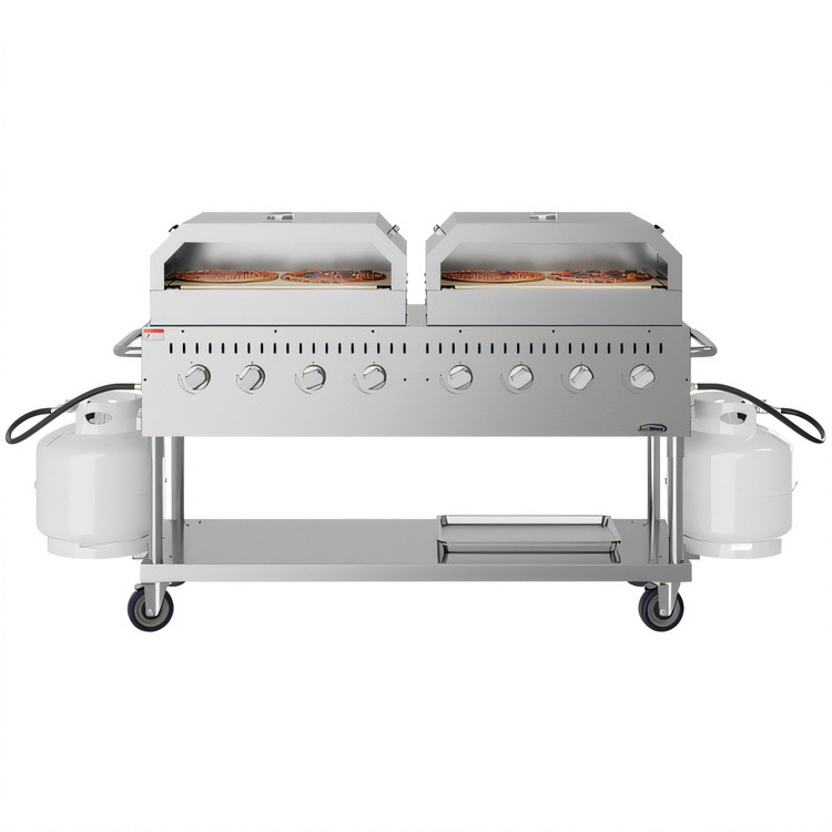 Product image #1 for KoolMore Commercial Outdoor Mobile Charbroiler Grill with Dual 30-Inch Pizza Ovens and 8 Burners