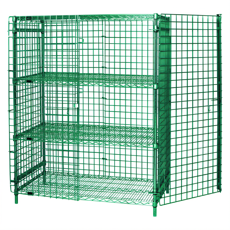 Product image #1 for Quantum Stationary Wire Security Cage Unit with Doors and 2 Intermediate Shelves, 36W x 18D x 63H, Green Epoxy