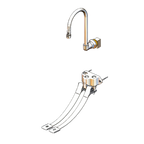 Thumbnail image #1 for T&S Brass B-0504-537K Double Wall-Mount Pedal Valve with 6-Inch Rigid Gooseneck, Hot/Cold Floor Mount, 2.2 GPM Aerator