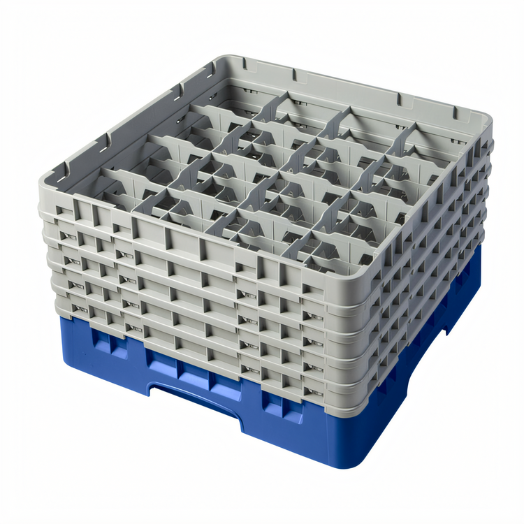 Product image #2 for Cambro Camrack Full Size 16-Compartment Glass Rack with 5 Soft Gray Extenders, Blue