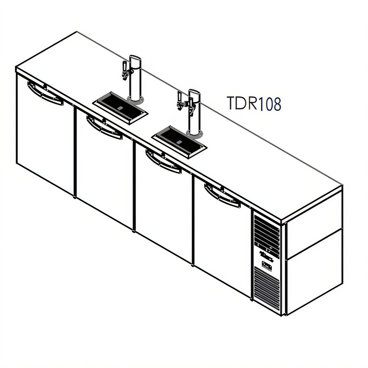 Product image #1 for True Premier Bar Four-Section Refrigerated Draft Beer Cooler, 108-Inch Wide, Flat Top
