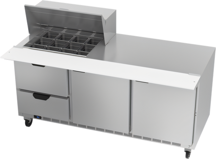 Product image #1 for Beverage-Air SPED72HC-12M-2 72-Inch Three-Section Mega Top Sandwich Prep Table with 2 Drawers, 2 Doors and 12 Pan Openings
