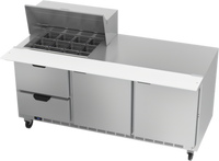 Beverage-Air SPED72HC-12M-2 72-Inch Three-Section Mega Top Sandwich Prep Table with 2 Drawers, 2 Doors and 12 Pan Openings
