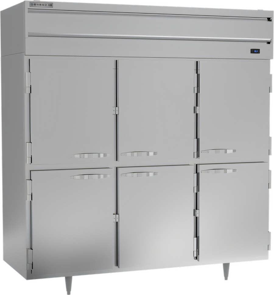 Product image #1 for Beverage Air P-Series Three-Section Reach-In Refrigerator with Lockable Solid Half Doors, 68.34 Cu. Ft., Top-Mounted Self-Contained Refrigeration