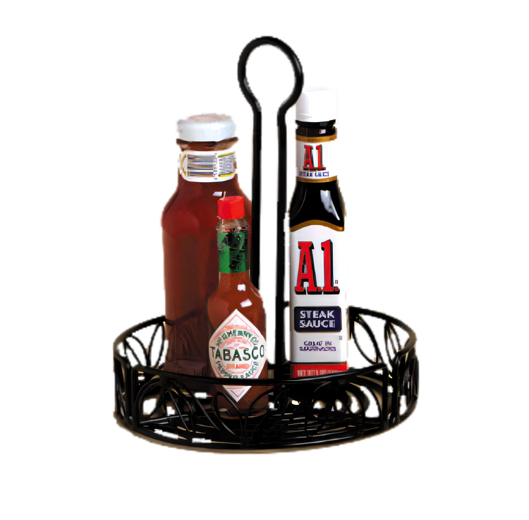 Product image #1 for Ironworks Round Leaf-Design Black Wrought Iron Condiment Rack with Center Handle