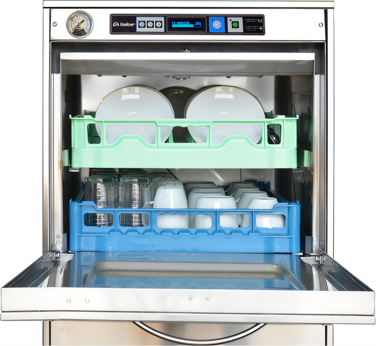 Product image #1 for Lamber High-Temp Undercounter Dishwasher with Booster, Stainless Steel, 20" x 20" Rack, 30 Racks/Hour