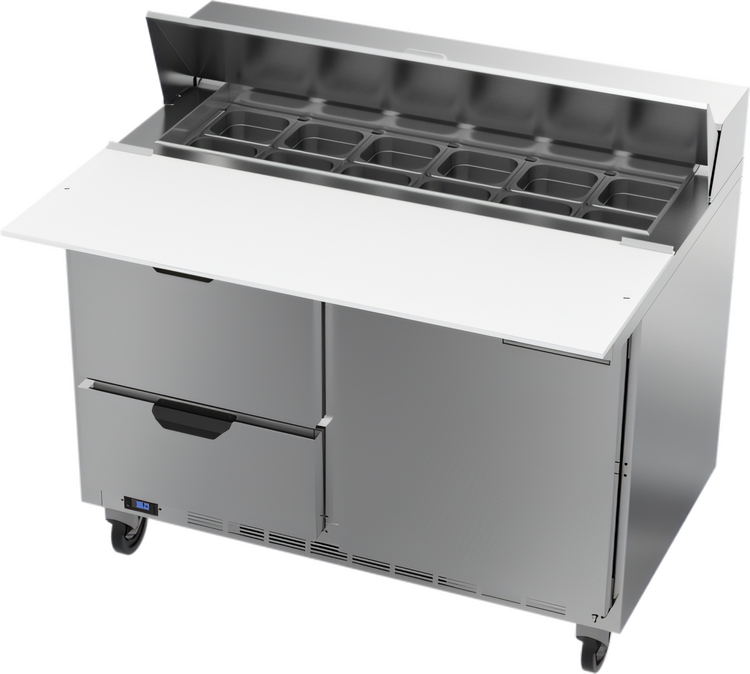 Product image #1 for Beverage-Air 48-Inch Two-Section Sandwich Prep Table Refrigerator with 12-Pan Top, 2 Drawers, and 1 Door