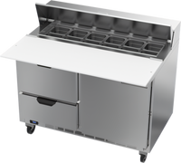 Beverage-Air 48-Inch Two-Section Sandwich Prep Table Refrigerator with 12-Pan Top, 2 Drawers, and 1 Door