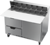 Thumbnail image #1 for Beverage-Air 48-Inch Two-Section Sandwich Prep Table Refrigerator with 12-Pan Top, 2 Drawers, and 1 Door