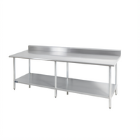 96 Inch x 24 Inch Stainless Steel Work Table with 5 Inch Backsplash and Adjustable Undershelf