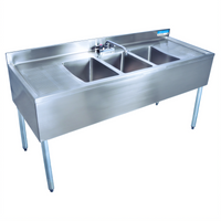 BK Resources Slim-Line Three-Compartment Stainless Steel Underbar Sink with Dual Drainboards