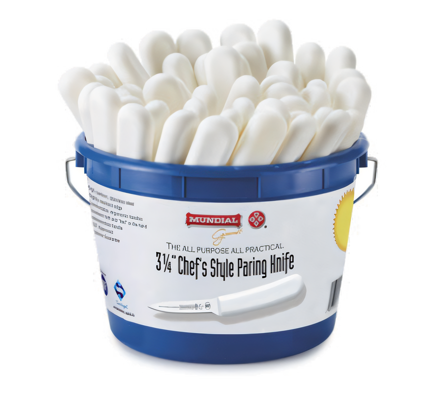 Product image #1 for Mundial 3-1/4 Inch Chef's Style Paring Knife with White Polypropylene Handle, 48-Piece Bucket