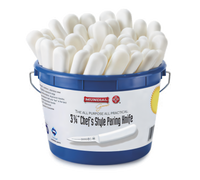 Mundial 3-1/4 Inch Chef's Style Paring Knife with White Polypropylene Handle, 48-Piece Bucket