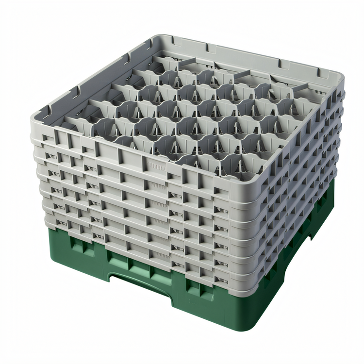 Product image #2 for Cambro Camrack Full Size 30-Compartment Glass Rack with 6 Soft Gray Extenders, Sherwood Green