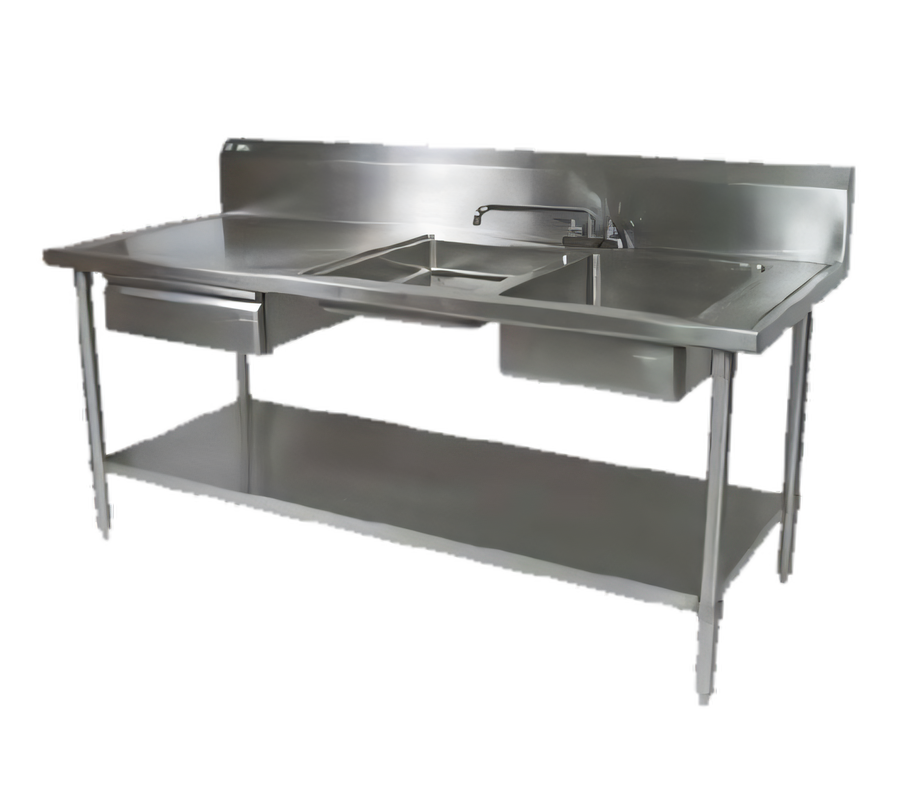 Product image #1 for John Boos 96-Inch Stainless Steel 2-Compartment Right-End Sink Prep Table with 10-Inch Backsplash, Drawer, and Sliding Cutting Board