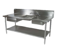 John Boos 96-Inch Stainless Steel 2-Compartment Right-End Sink Prep Table with 10-Inch Backsplash, Drawer, and Sliding Cutting Board