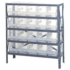 Thumbnail image #1 for Quantum 1239-202CL Stationary Galvanized Wire Shelving Unit with 5 Shelves and 20 Clear Bins, 36"W x 12"D x 39"H