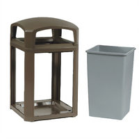 Rubbermaid Commercial Landmark Series Classic 35-Gallon Hooded Trash Can with Dome Top Frame