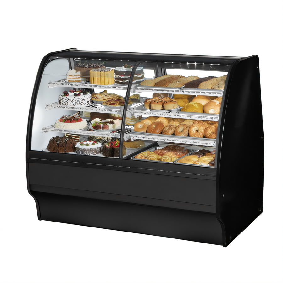 Product image #1 for True Manufacturing 59-1/4 Inch Dual Zone Curved Glass Full-Service Glass Merchandiser with Self-Contained Refrigeration, White