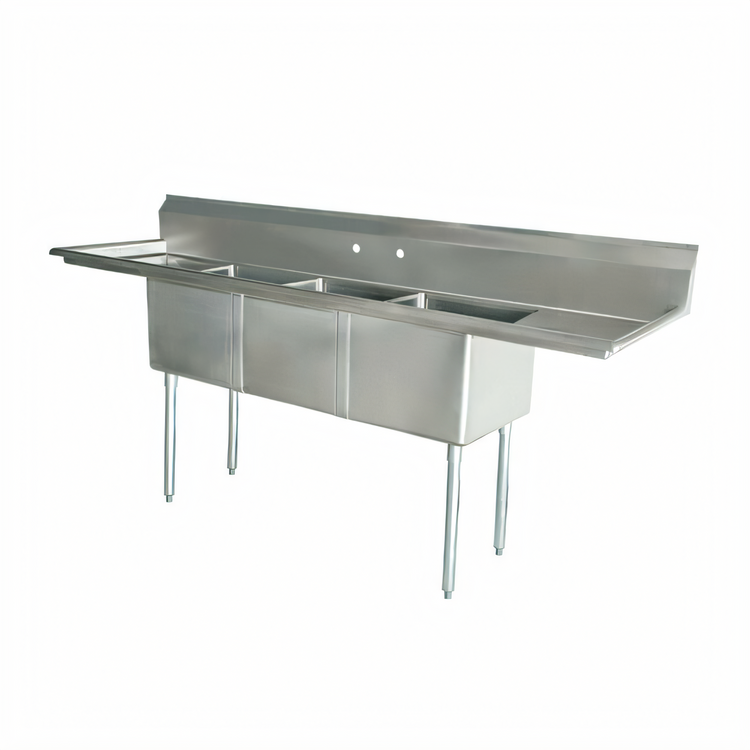 Product image #1 for Omcan USA Three-Compartment Pot Sink with Left & Right Drainboards, 304 Stainless Steel
