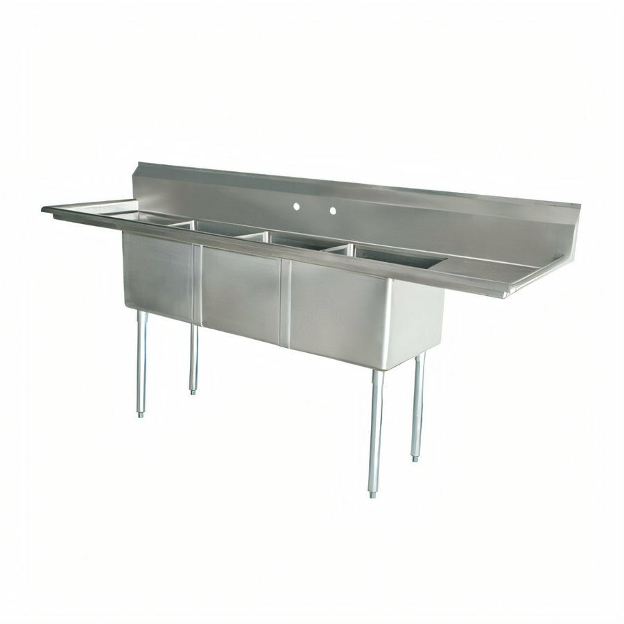 Product image #1 for Omcan USA Three-Compartment Pot Sink with Left & Right Drainboards, 304 Stainless Steel