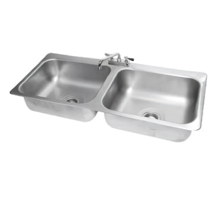 Product image #1 for Advance Tabco Two-Compartment Drop-In Sink, 18-Gauge 304 Stainless Steel, with 8-Inch Swing Spout Faucet and Basket Drains