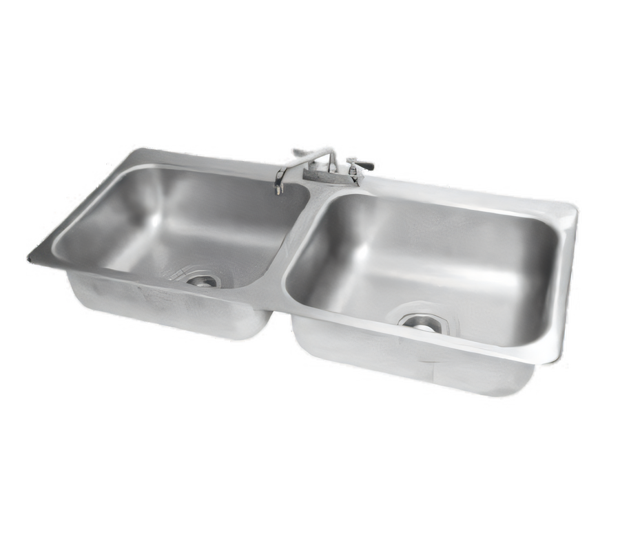 Product image #1 for Advance Tabco Two-Compartment Drop-In Sink, 18-Gauge 304 Stainless Steel, with 8-Inch Swing Spout Faucet and Basket Drains