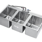Thumbnail image #1 for Krowne HS-3819 36-Inch Three-Compartment Stainless Steel Drop-In Sink, 10 x 14 x 10-Inch Bowls, No Drainboards