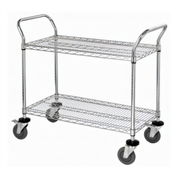 Product image #1 for Quantum Chrome Plated Wire Utility Bus Cart with 2 Shelves, 36 x 18 Inches