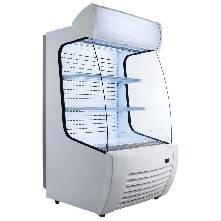 Product image #1 for Omcan USA Open Curved Floor Model Refrigerated Display Case, 12.71 Cu. Ft., Self-Contained, White