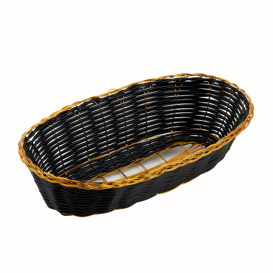 Product image #1 for Winco Black & Gold Long Oval Woven Polypropylene Fast Food Basket