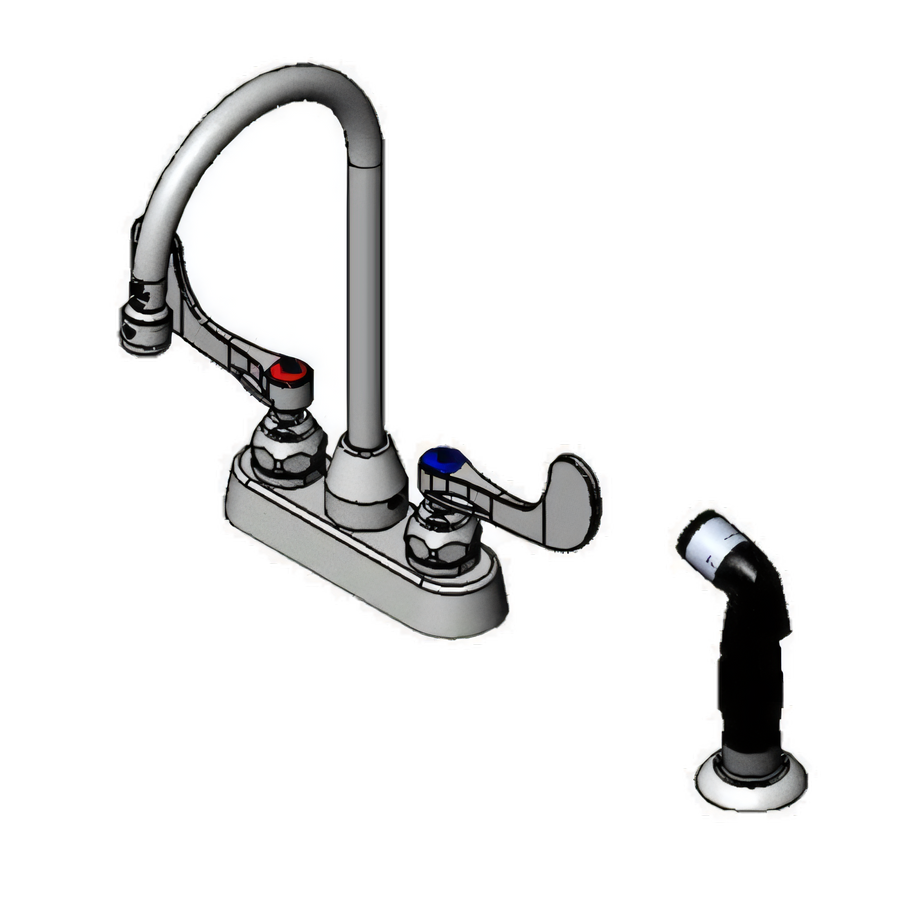 Product image #1 for T&S Brass B-1170 4-Inch Center Deck-Mount Workboard Faucet with Swivel Gooseneck, Diverter, Side Spray, and Wrist Handles