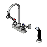 T&S Brass B-1170 4-Inch Center Deck-Mount Workboard Faucet with Swivel Gooseneck, Diverter, Side Spray, and Wrist Handles