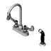 Thumbnail image #1 for T&S Brass B-1170 4-Inch Center Deck-Mount Workboard Faucet with Swivel Gooseneck, Diverter, Side Spray, and Wrist Handles