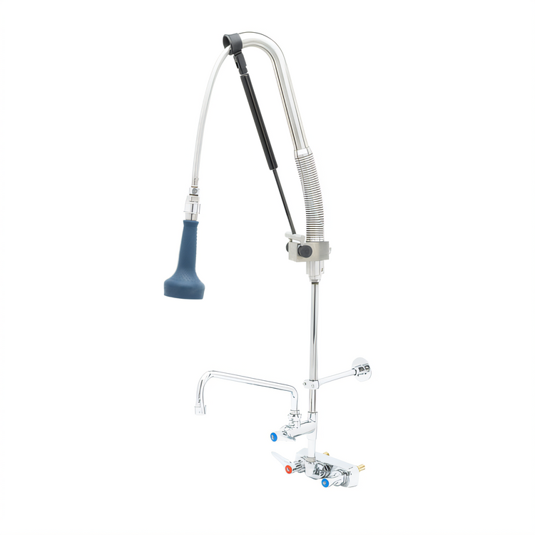 Product image #1 for EverSteel DuraPull Wall-Mount Workboard Pre-Rinse Unit with Add-On Faucet, 12-Inch Swing Nozzle, and 1.07 GPM Sprayer