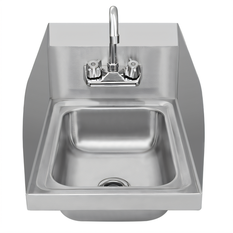Product image #1 for Space Saver Wall-Mount 304 Stainless Steel Hand Sink with Gooseneck Faucet, Side Splashes and Basket Drain, 13 x 19 Inch