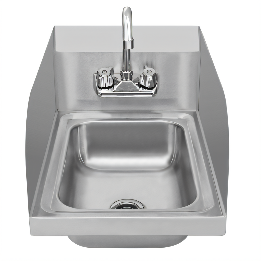 Product image #1 for Space Saver Wall-Mount 304 Stainless Steel Hand Sink with Gooseneck Faucet, Side Splashes and Basket Drain, 13 x 19 Inch