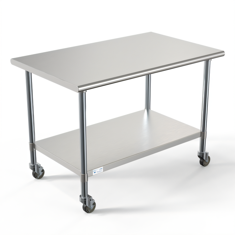 Product image #1 for KoolMore 48-Inch x 30-Inch 18-Gauge Stainless Steel Commercial Work Table with Undershelf and Locking Casters