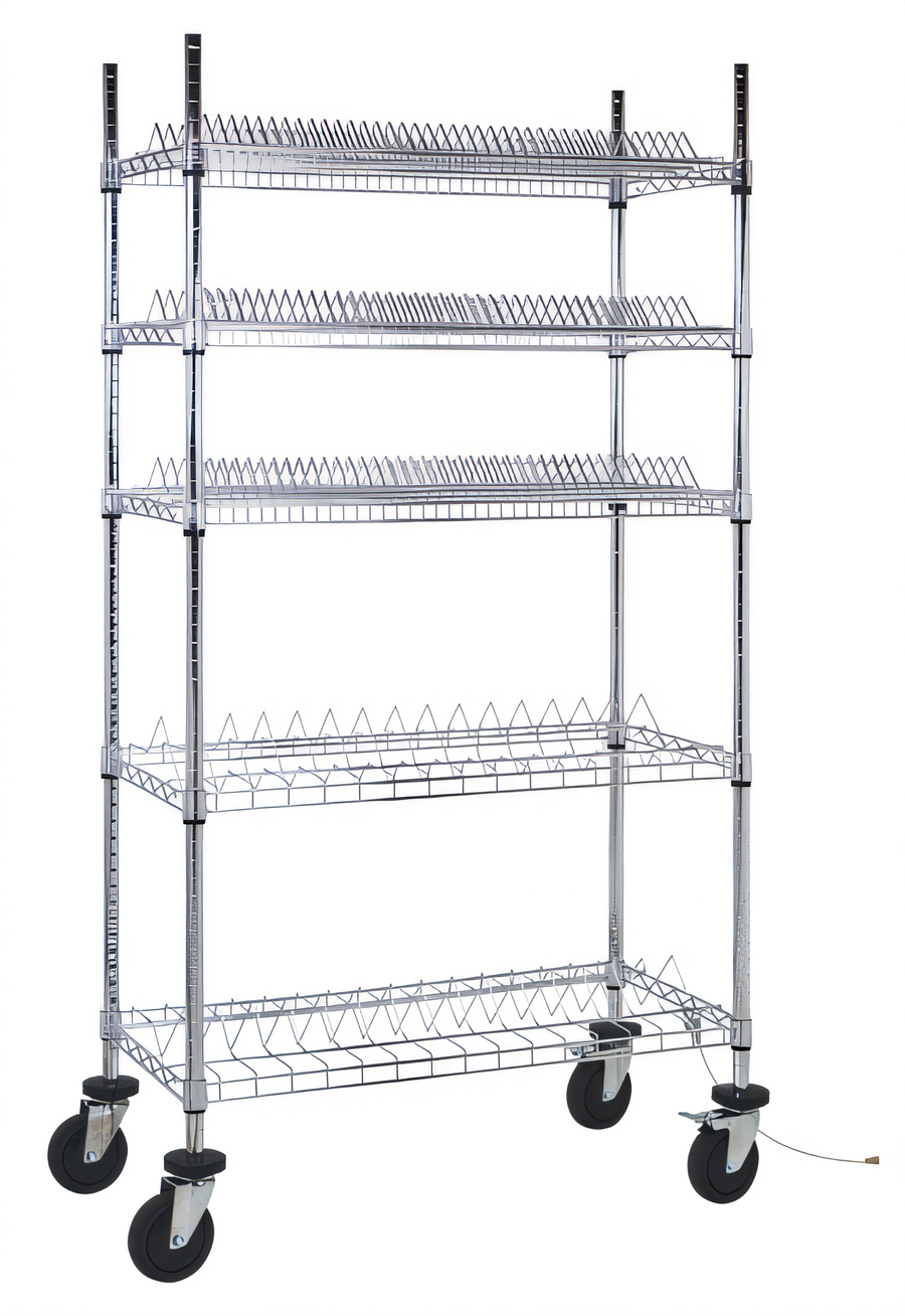 Product image #1 for Quantum Reel Shelving Cart, 36"W x 18"D x 69"H Mobile Wire Shelving Unit, Chrome Plated Finish